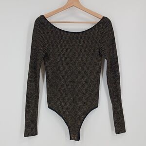 Free People Sprinkled In Gold Thong Bodysuit